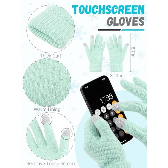 Women Green Knit Beanie Hat, Gloves, Scarf & Ear Warmer Set - Winter - Picture 3 of 6